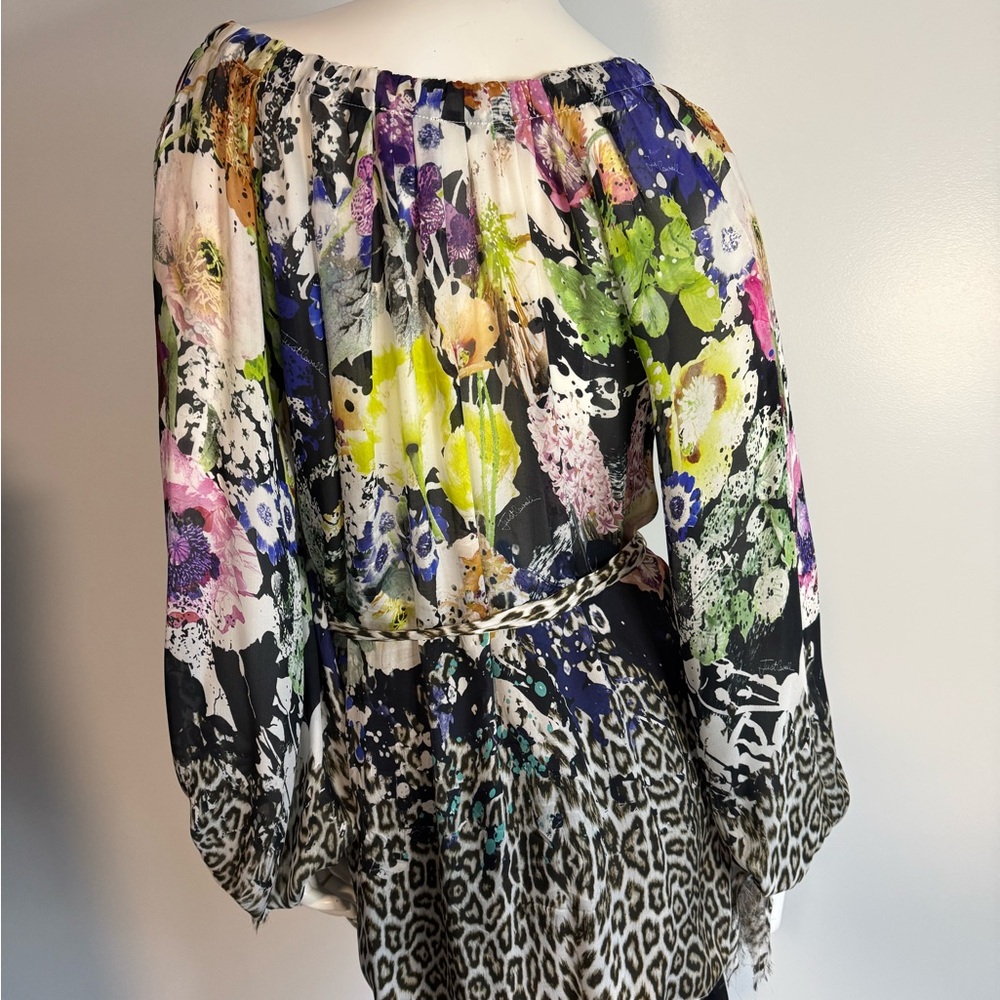 Just Cavalli Floral Leopard Print Sheer Blouse in Multicolor - Picture 2 of 10